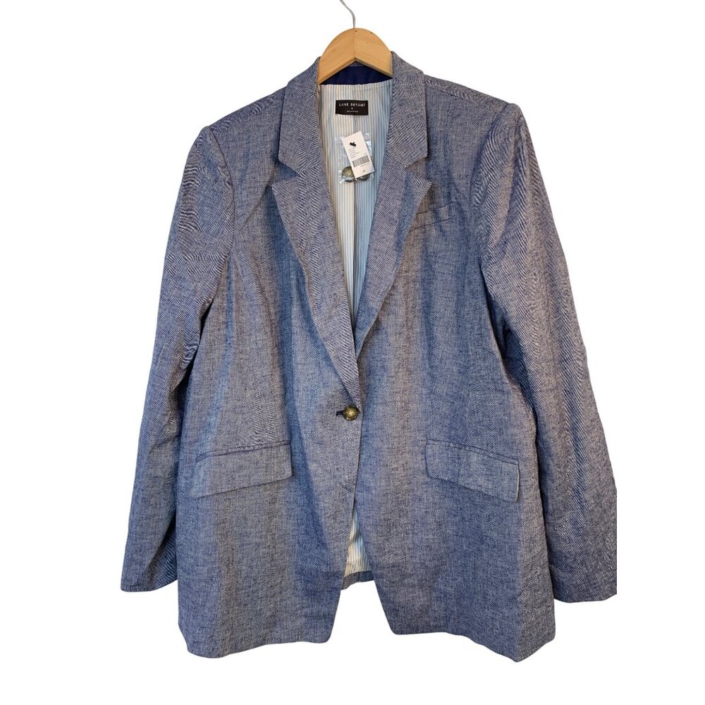 Lane Bryant Womens Blue Linen Blend Blazer Size 24W Plus Cuffable NWT 8697
